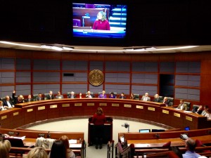 Suzanne Zurn tells the Fairfax Co. delegation to the General Assembly about #IamFCPS on Jan. 9.